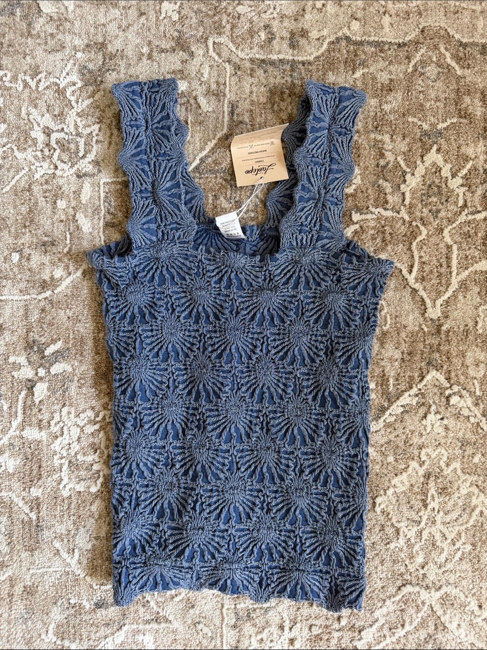 Blue Textured Crochet Tank Top - Women's Sleeveless Top